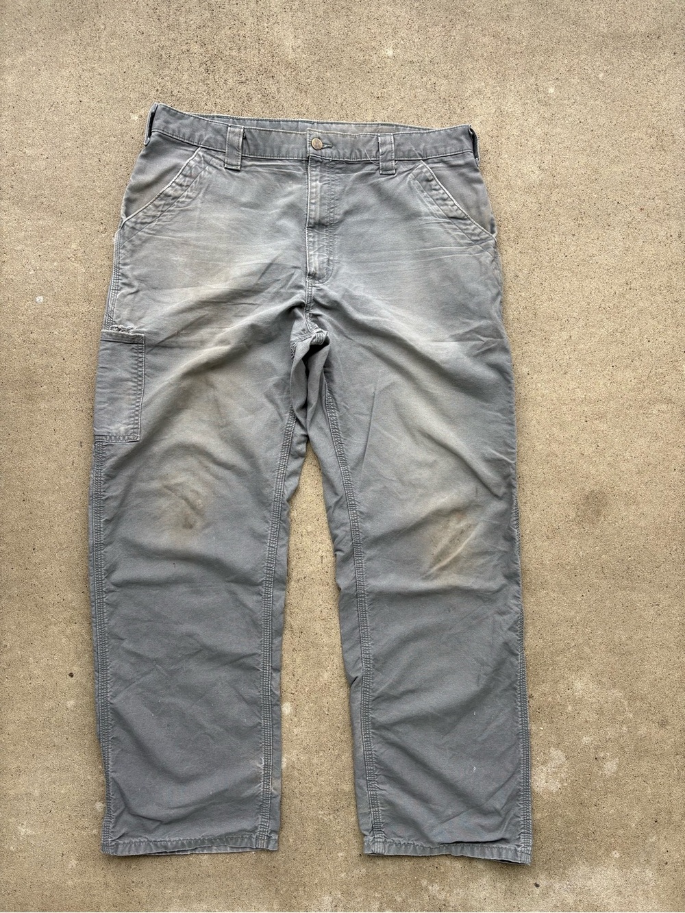 Carhartt B151 Canvas Work Pants Grey Loose Fit Mens 38x30 Faded Distressed
